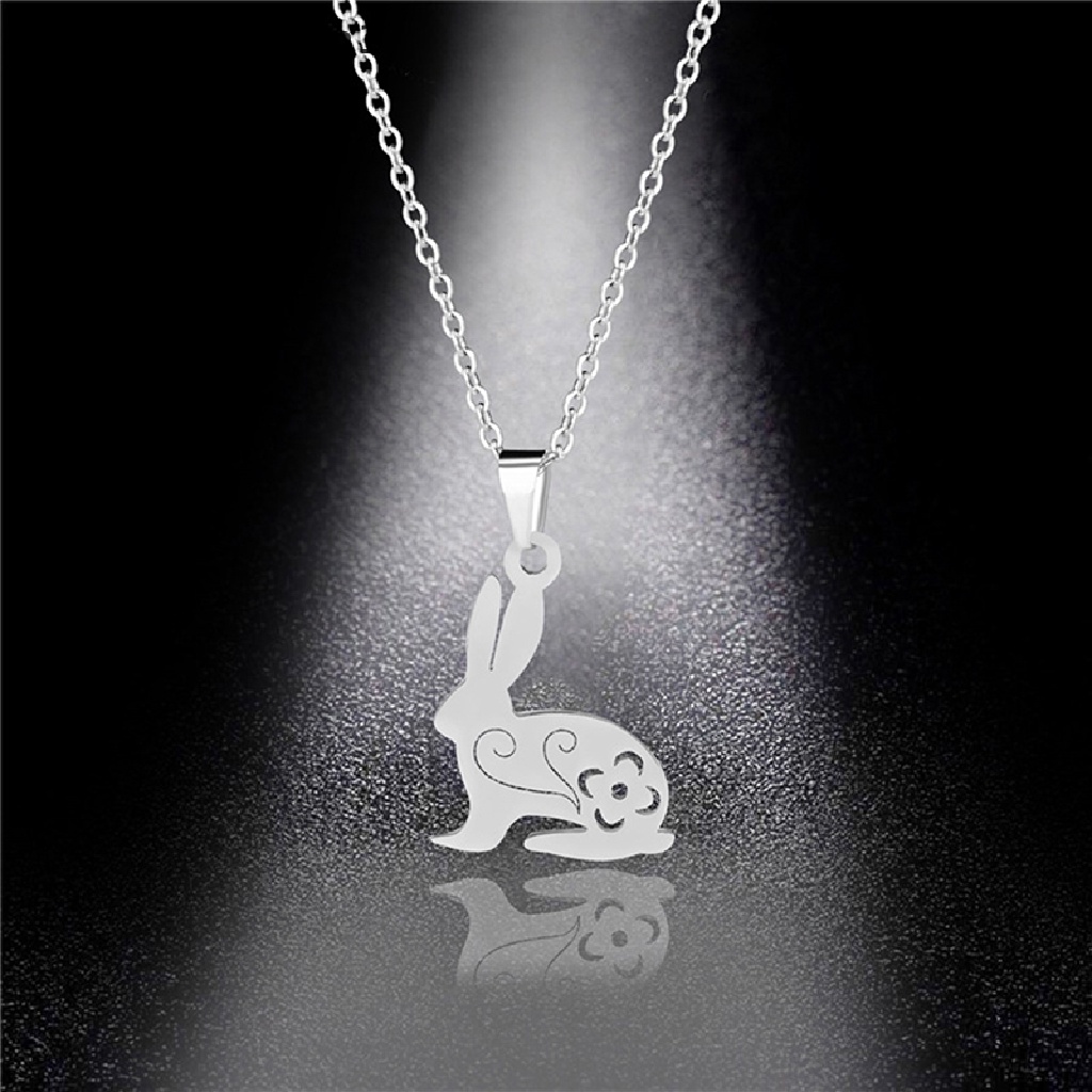 [Brightnessdin1] Trendi Kelinci Liontin Kalung Vintage Liontin Perhiasan Hewan Baja Titanium Lucu Kelinci Putih Kalung Klavikula Rantai Punk Hip Hop Kelinci Jalan Kalung Butik