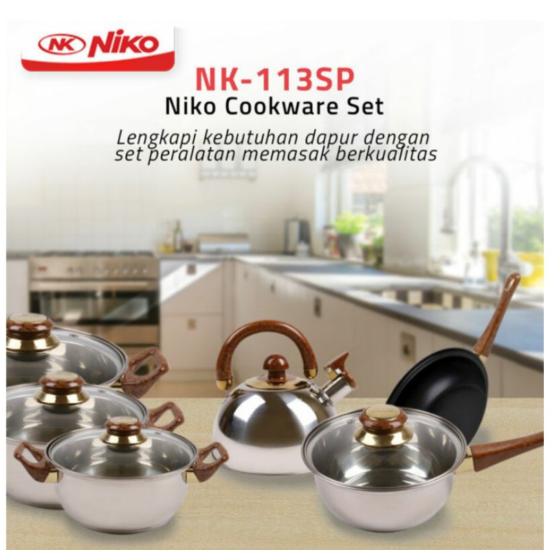 NIKO Panci Masak Cookware Lengkap Set isi 6 pcs NK-1113SP  PERALATAN MASAK SET DAPUR