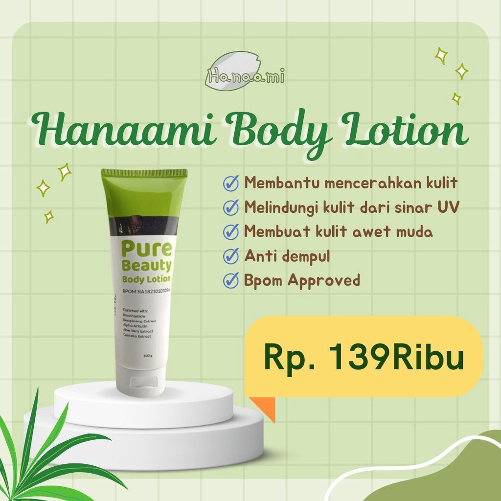 Hanaami Pure Beauty Body Lotion Pemutih Mencerahkan Kulit Putih Glowing Natural atasi Kulit Bersisik