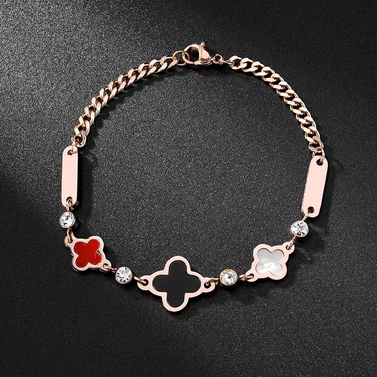 Gelang Desain Clover Gaya Klasik | Gelang Bahan Titanium Stainless Steel 18K Warna Rose Gold