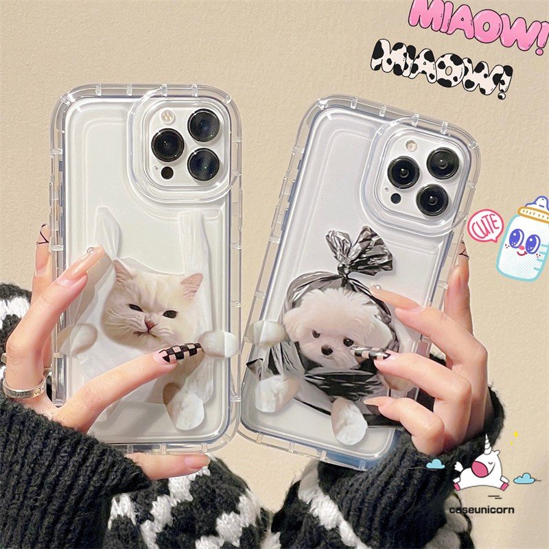 IPHONE Kompatibel Untuk Iphone 11 14 13 12 Pro Max7 8 6 6S Plus XR X XS MAX Kartun Lucu Kucing Anjing Airbag Shockproof Lembut TPU Silicon Bening Pasangan Phone Case