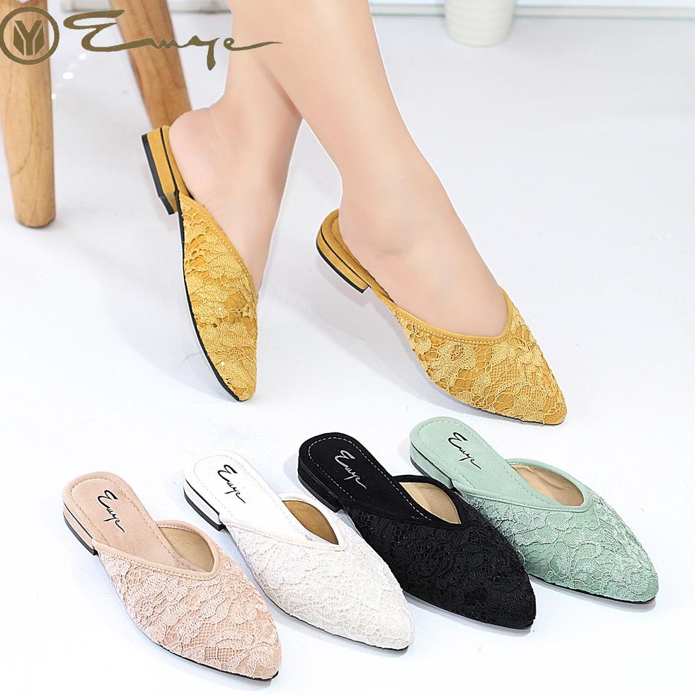 Murah Banget Sandal Flat Shoes Jumbo Pengantin Brukat 42-45 Wanita I Selop Bsize Orinal Pansus Konda