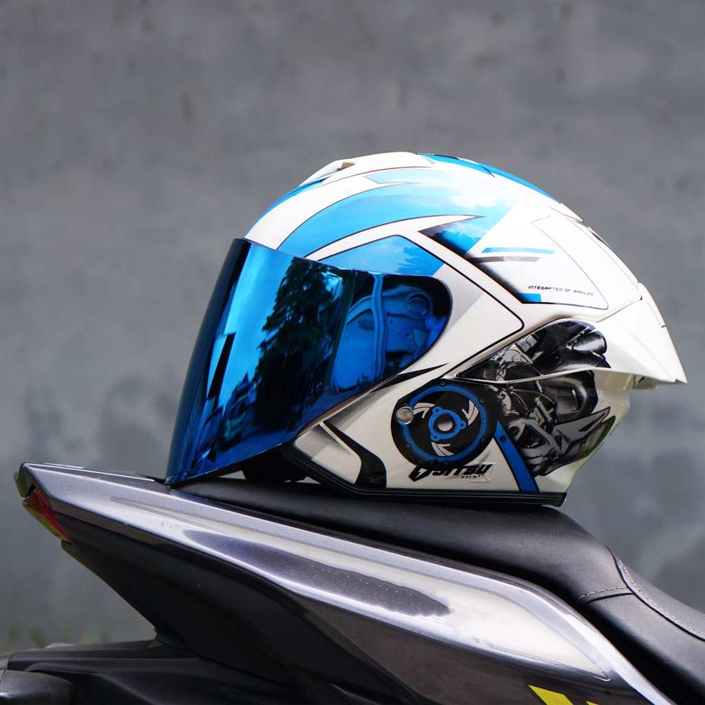 Helm Jitsu Moto Engine White Blue SNI Terbaru