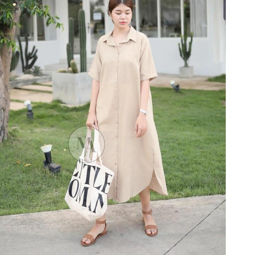 ✽ Lyodra Dress Kemeja Long Tunik Longsleeve Oversize Basic Earth Colour ✾