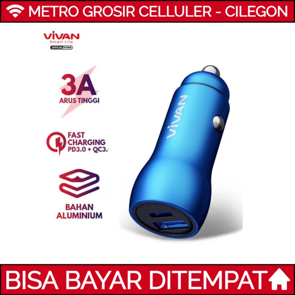 VIVAN VCC04 Car Charger Casan Colokan Mobil Dual Port USB C 3A Super Fast Charge Original