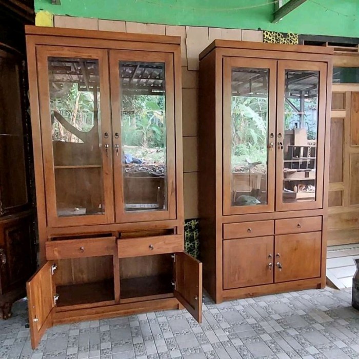 Lemari dan Rak Buku Minimalis 2 Pintu Kayu Jati