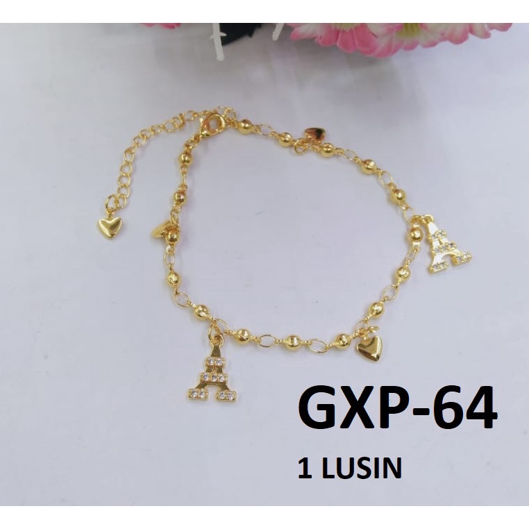 [1 LUSIN ISI 12] GELANG XP RANTAI EMAS GOLD BULAT MENARA HATI TERMURAH / DUNIA GELANG TERBARU