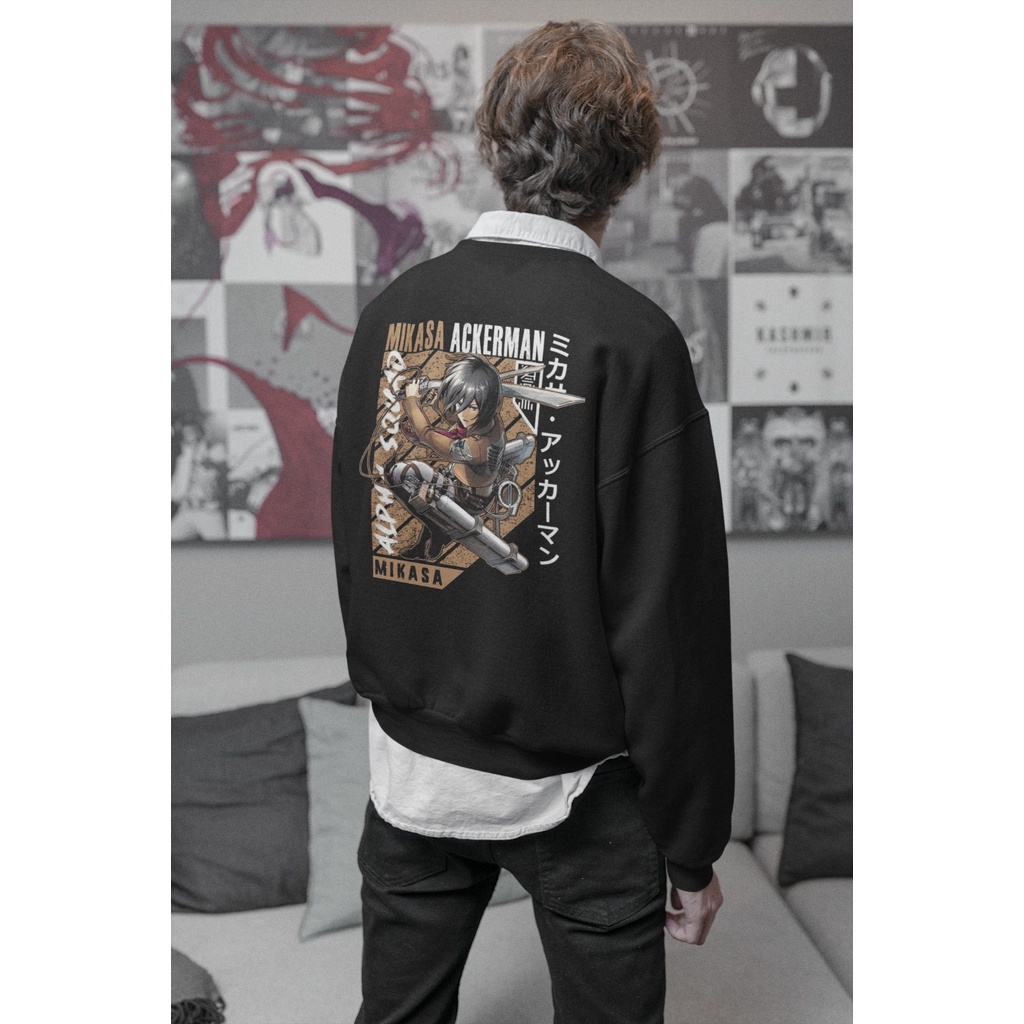 ANIME SWEATER UNISEX OVERSIZE THE MIKASA ACKERMAN / ATASAN CREWNECK WANITA PRIA PREMIUM SIZE M TO XXL FLEECE TEBAL HALUS TERBARU'