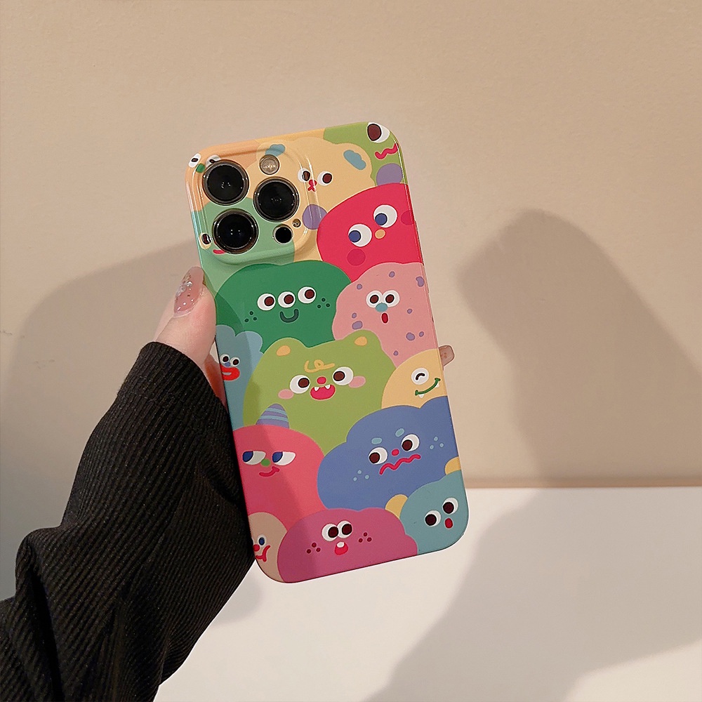 Korea Cute Little Monsters Kartun Hard Shell Case Untuk Iphone SE 2020 7 /8 Plus 14x XR XM 11 12 13 PRO MAX Casing Cover Pelindung AT0042