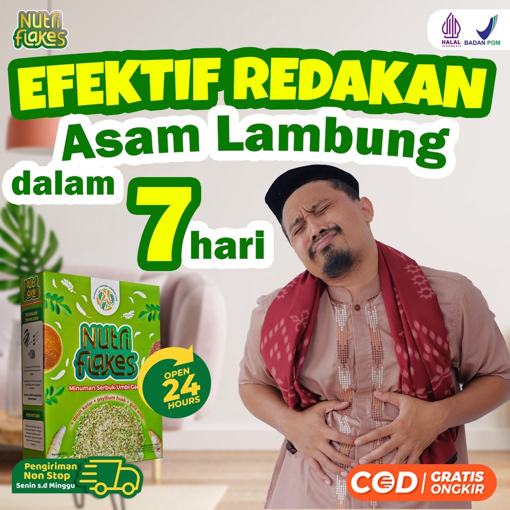 Nutriflakes Paket Lambung Sehat 5 Box - Sembuhkan Asam Lambung Minuman Umbi Garut + Daun Kelor + Psyllium Husk + Gula Aren Herbal Magh Gerd Adalah Penyakit Asam Lambung