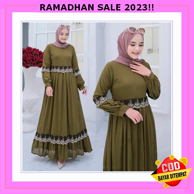 Gamis Lebaran Terbaru Syari Wanita Murah Mewah Ghamis Elegan Midi Dress Viral 2023 Model Baru Muslim