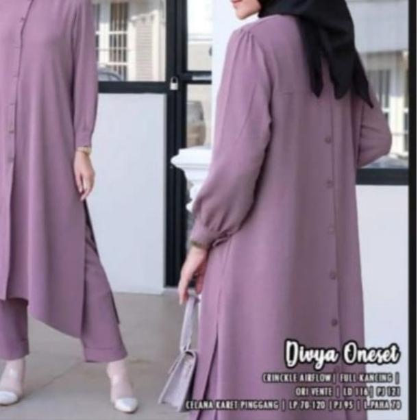 ♝ Stelan Long Tunik Divya Cringkle Kemeja Kancing Depan Belakang/One Set Divya Cringkle Airflow Komb