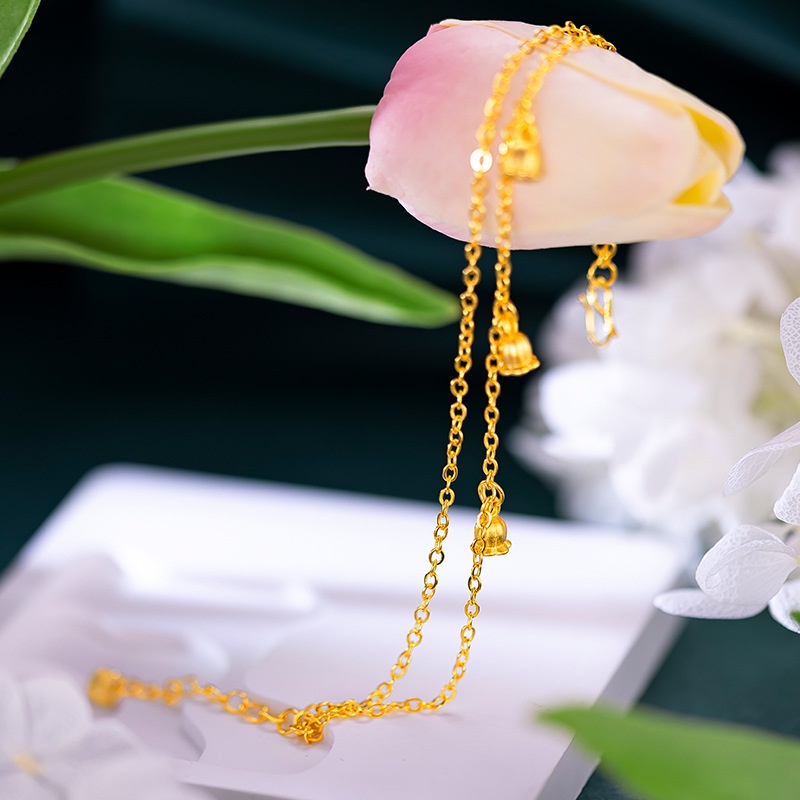 Goldkingdom Fashion Perhiasan Emas Asli Kadar 375Bangkok Aksesoris Ready Stock Versi Emas Berlapis Emas Ins Lily of The Valley Gelang Ganda Gadis Kaya Membawa Keberuntungan