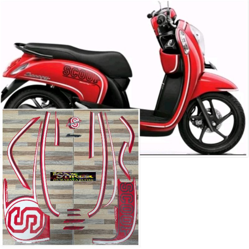 striping original Honda Scoopy sporty merah tahun 2014 2015