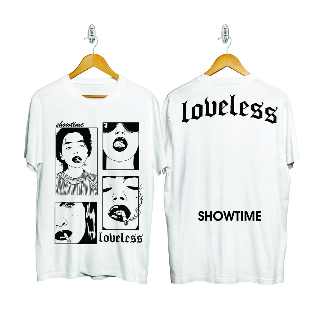 KAOS PRIA SHOWTOME LOVELES PUTIH / KAOS SABLON / STREETWEAR / KAOS KATUN / BAJU KAOS PRIA VIRAL OVER