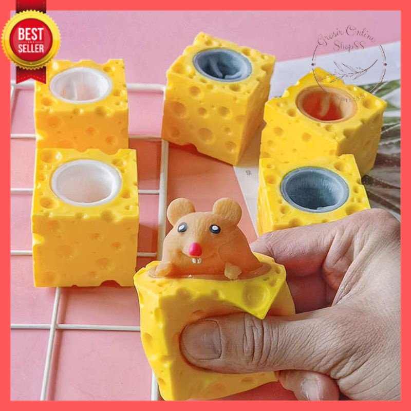 GOS -B413- Mainan Squishy Tikus Keju - Squishy Karet Silikon - Mainan Squishy Pencet - Tikus Keju Mainan Anak Karet