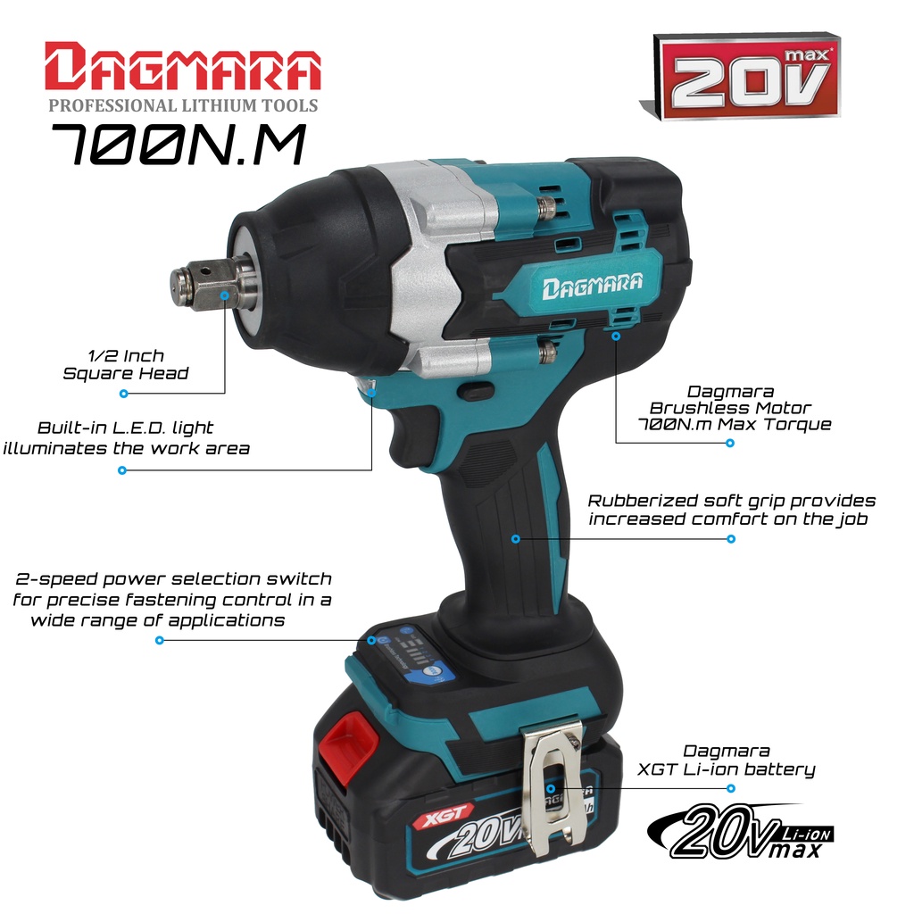 Dagmara 1/2 Inch 700N.m Brushless Heavy Duty Cordless Impact Wrench Y0165