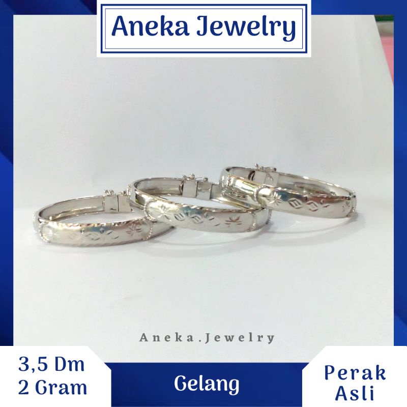 Gelang Bayi Bangkok Ukir Doff, Sepuh Emas Putih, Perak 925