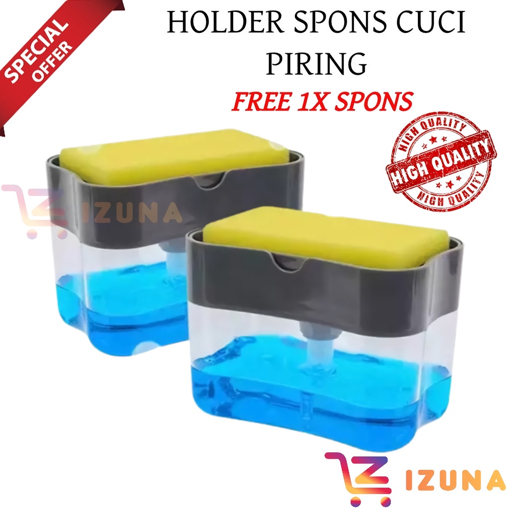 [IZUNA] Holder Spons Cuci Piring Dengan Dispenser Sabun / Pump Sabun Cuci Piring / Dispenser Sabun Cuci Piring