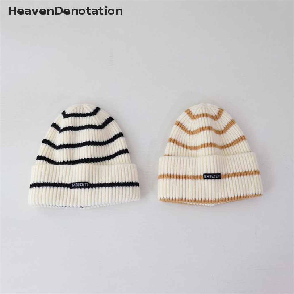 [HeavenDenotation] Fashion Musim Gugur Musim Dingin Garis Topi Rajut Wanita Kasual Hangat Lembut Beanie Caps Unisex HDV