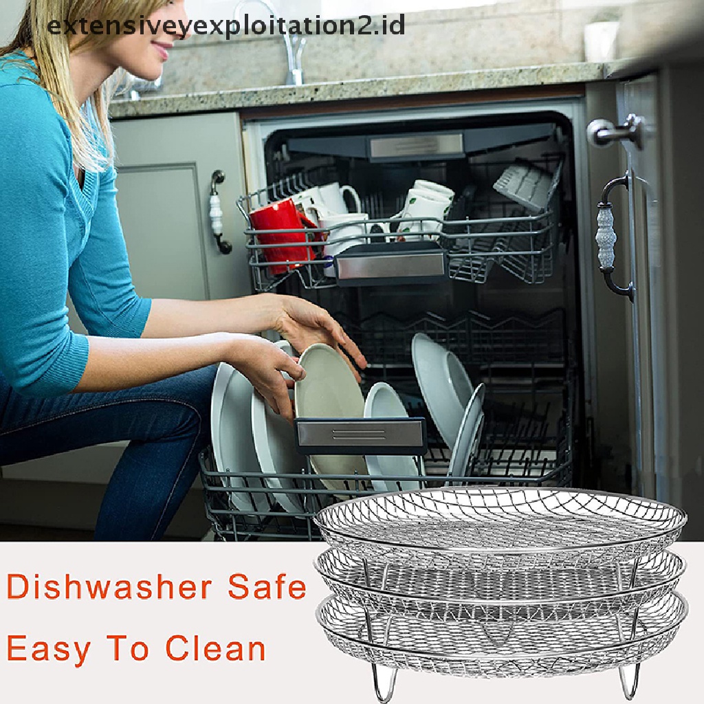 {NEW} 1pc 3-Layers Round Air Fryer Rack Stackable Grid Rak Pemanggang Gadget Dapur.