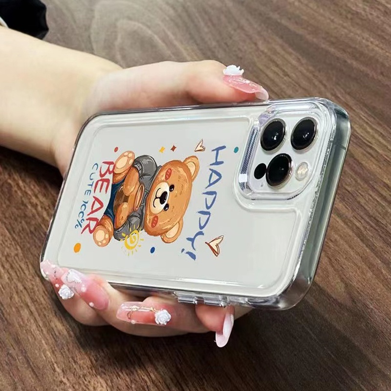 IPHONE Cute Bear Transparan Soft Case Kompatibel Untuk Iphone14 13 11 12 Pro XS Max XR X8 7 6S Plus Shockproof Casing Ponsel Silikon TPU Cover