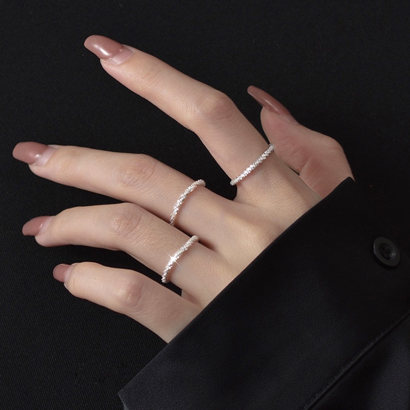 Papaozhu 1PC Chic Bersinar Perak Sequin Cincin Untuk Wanita Gadis Temperamen Berkilau Stackable Knuckle Rings Bergaya Jari Ornamen