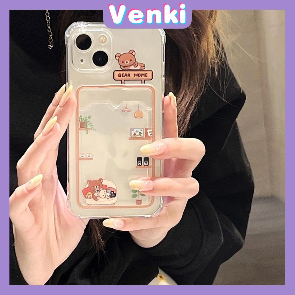 For iPhone 14 Pro Max Card Holder Case Clear Card Storage Back Cover Cute Cartoon Bear Camera Protection Shockproof For iPhone 14 13 12 11 Plus Pro Max 7 Plus X XR