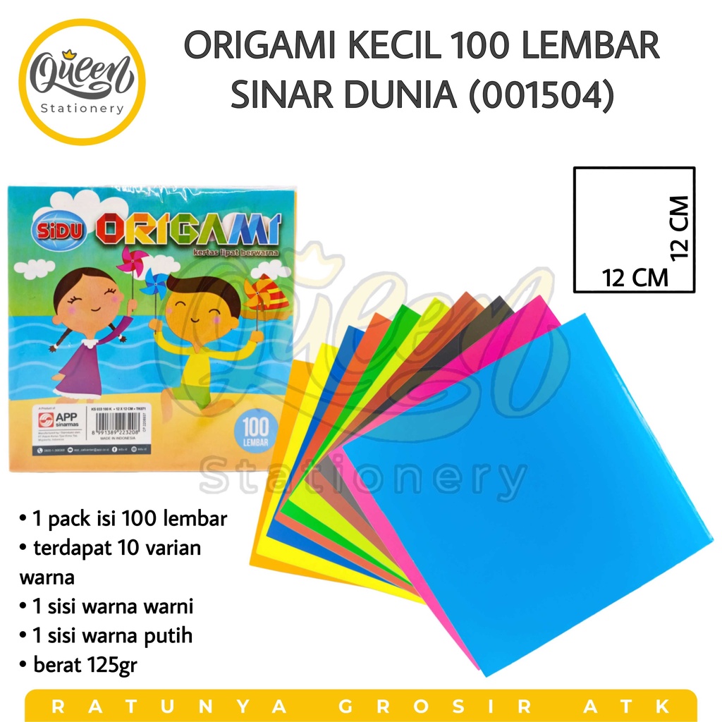 

1 PACK ORIGAMI KECIL 100 LEMBAR SINAR DUNIA KERTAS LIPAT 1 SISI WARNA 12X12 SIDU (001504)