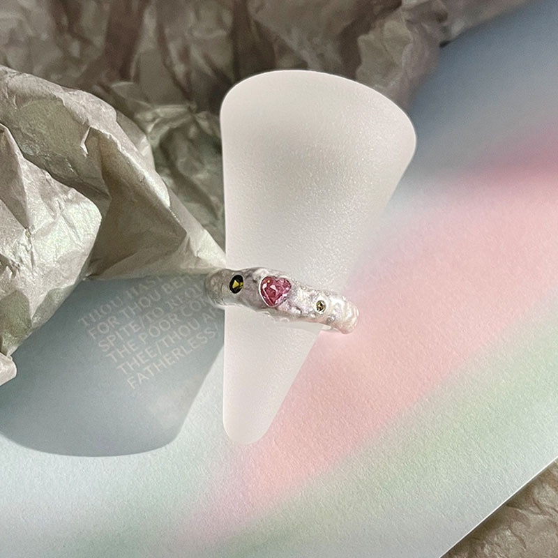 Y2k Pink Zirkon Jantung Cincin Untuk Wanita/Tidak Teratur Trendi Cinta Batu Jari Cincin Estetik Pertunangan Kristal Perhiasan