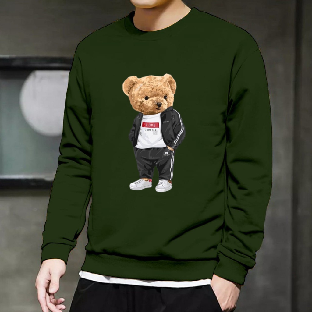 Baju lengan panjang pria teddy bear love yourself / kaos distro keren model sweater trendy dan kekinian