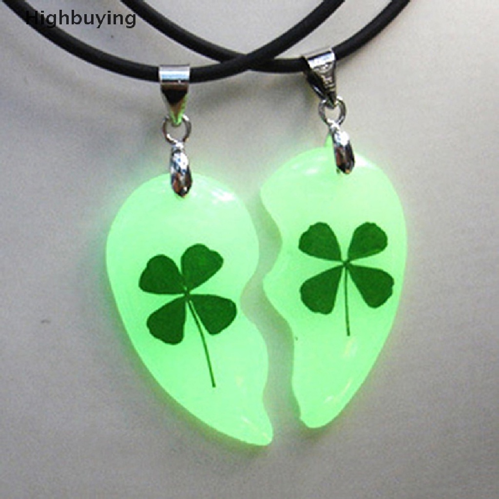 Hbid Fashion Clover Bercahaya Pasangan Kalung 2 Pcs Bentuk Hati Liontin Perhiasan Hadiah Glory