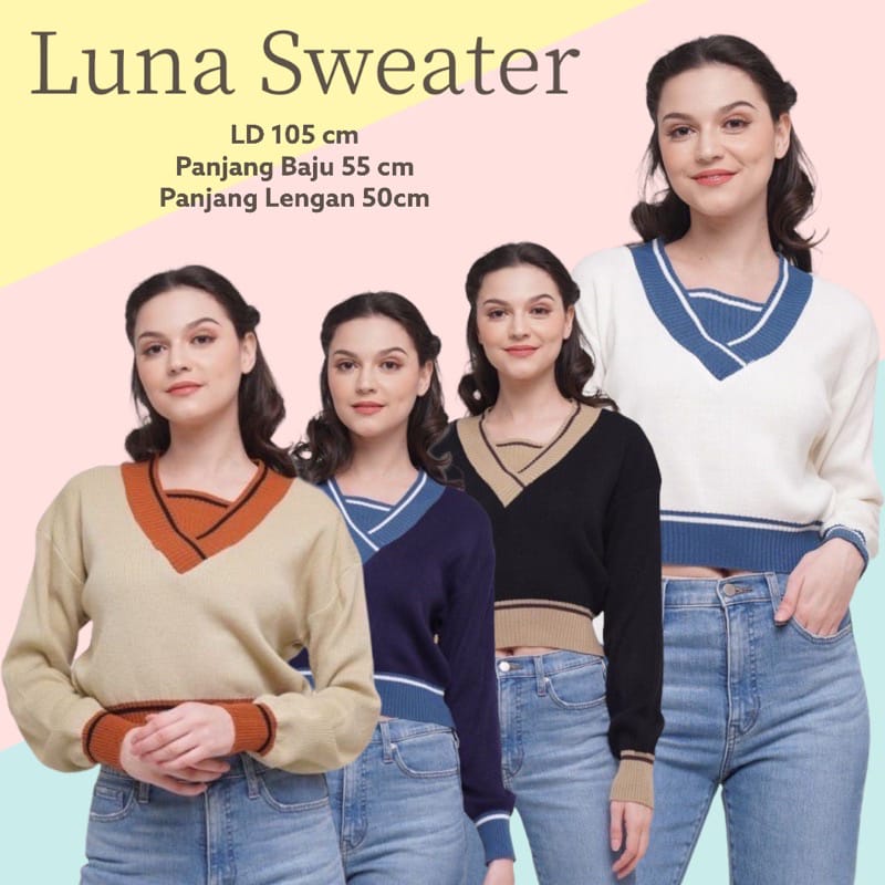 SWEATER RAJUT WANITA LUNA CROP TOP KERAH V-TOP /ATASAN RAJUT WANITA CROP KOREANSTYLE