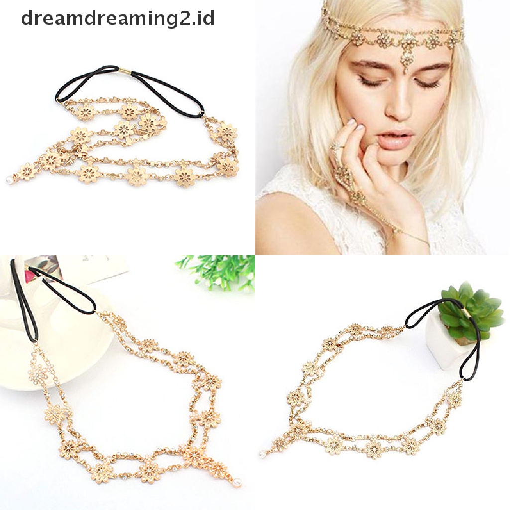 (dream) Womens Fashion Mutiara Berlian Imitasi Kepala Rantai Perhiasan Headband Head Piece Hair Band.