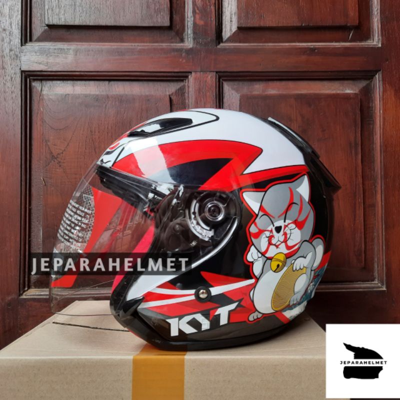 Helm KYT DJ maru Motif Kabuki Cat White Putih Glossy Original | Helm KYT DJ Maru Halfface Motif Orig
