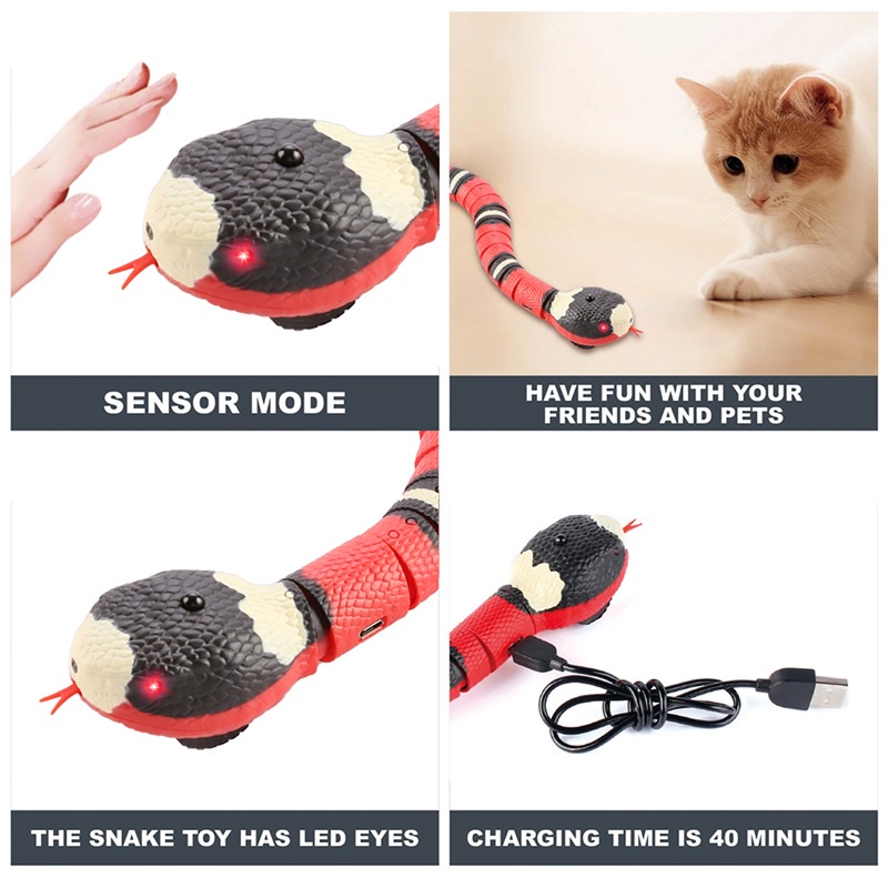 Mainan Interaktif Kucing Smart Sensor Realistis 3D Snake Cat Toy Mainan Bayi Interaktif Otomatis Elektron
