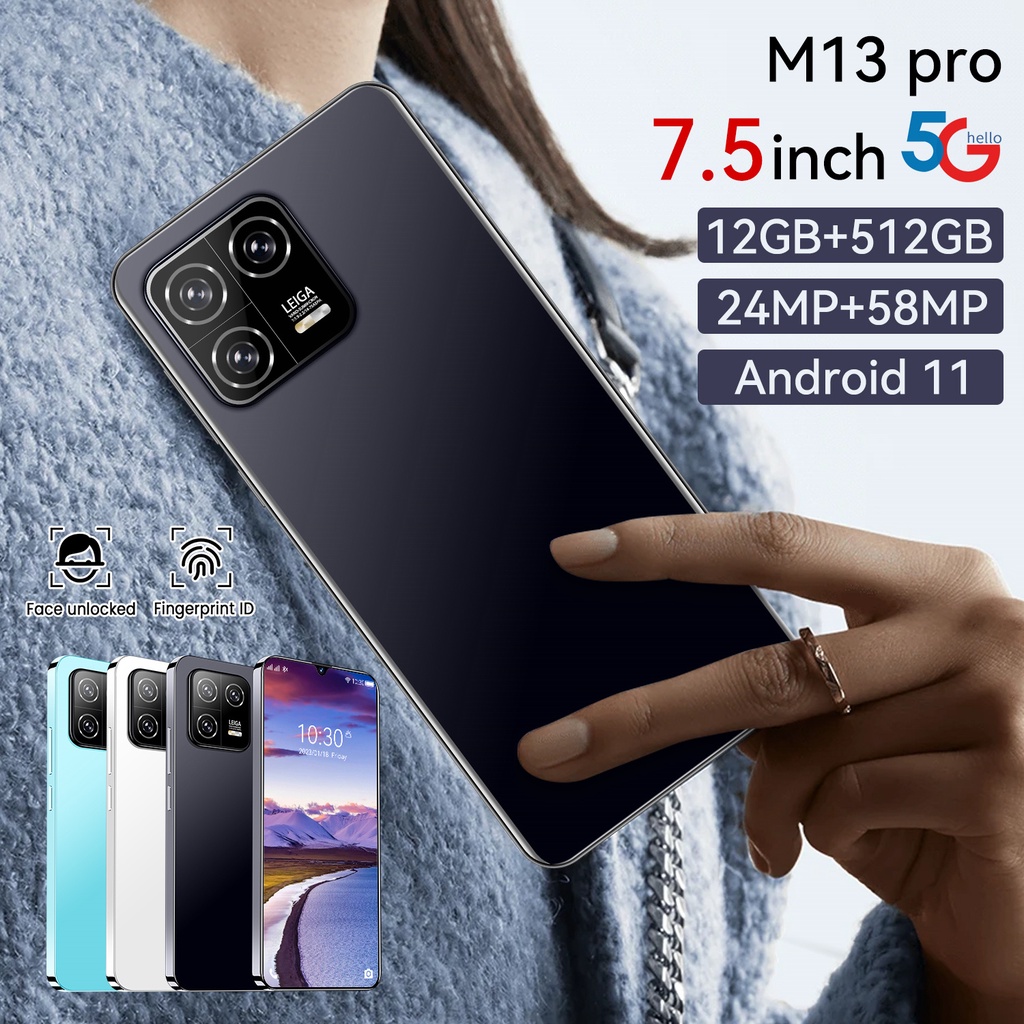 ?Bisa COD?Baru Galaxy M13 Pro Handphone 7.5Inci 12GB RAM+512GB ROM HD Kamera Dual SIM Dual 5G WiFi Smartphone Siswa Belajar Ponsel dual card dual standby gaming phone hp murah