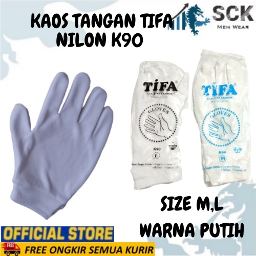 Sarung Tangan TIFA NILON K90 PUTIH Dewasa Polos Halus / Kaos Tangan Putih NILON