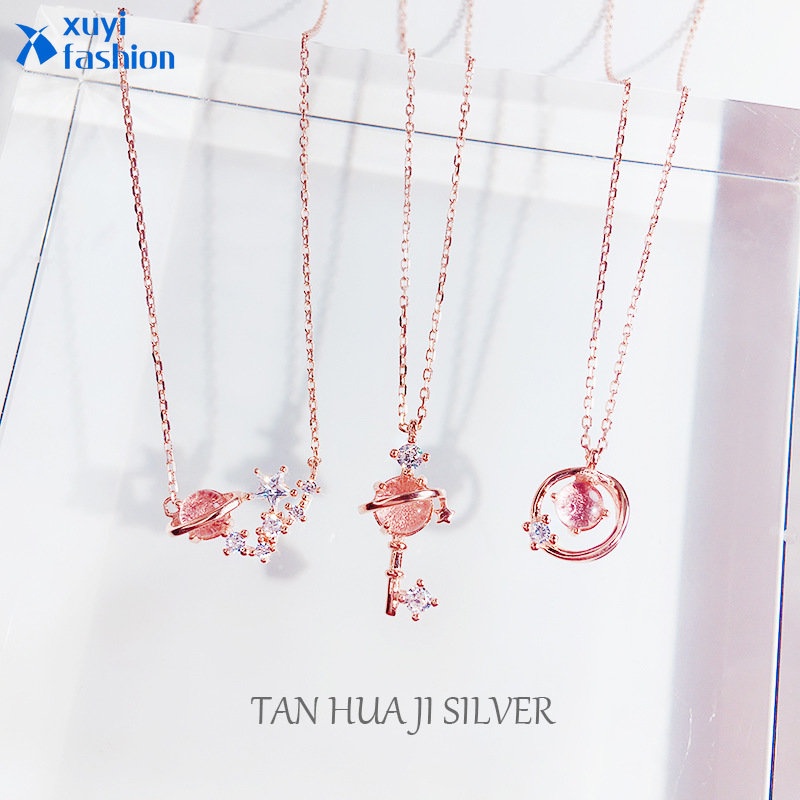 Bintang Kunci Liontin Kalung Untuk Wanita Merah Muda Rantai Kristal Choker Adik Pacar Aksesoris Fashion Perhiasan