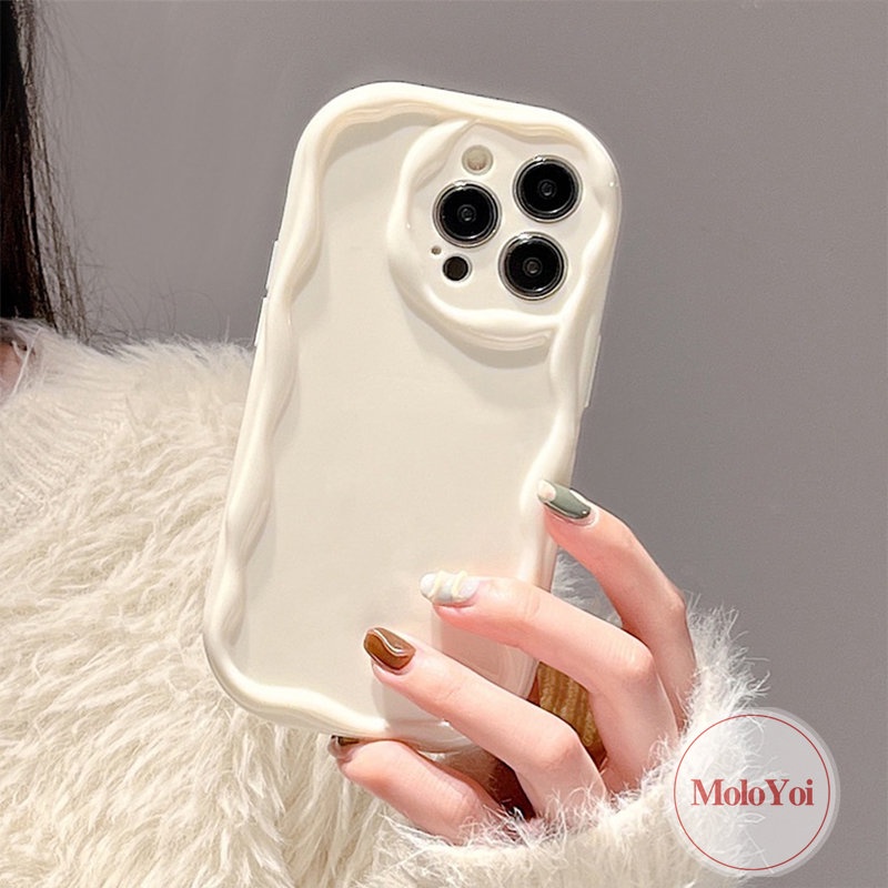 Casing Ponsel GlossyCushion Halus Kompatibel Untuk iPhone 7plus XR 11 12 13 14 Pro MAX X XS MAX 7 8 Plus SE 2020 Fashion Bingkai Gelombang Cat Air Sederhana Tepi Bergelombang Casing Lembut Tahan Guncangan