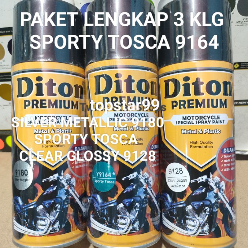 Diton Premium Paket Lengkap 3 Kaleng 400cc Sporty Tosca Toska 9164 Silver Metalic 9180 Clear Glossy 9128 Pilox Pilok Cat Semprot Spray Paint