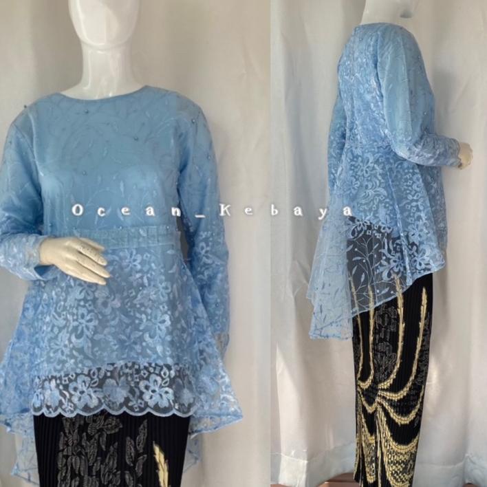 ✥ kebaya wisuda/ stelan / kebaya modern/ ocean kebaya/ kebaya brokat tulle gotik rempel ☊