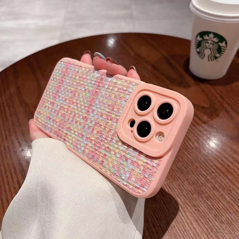 IPHONE Pola Kulit Anyaman Flat 3D Simple Cocok Untuk Phonecase Iphone11 12 13 14 Pro Max 7 8 Plus X XS XR XS Max Airbag Sarung Case Anti Jatuh