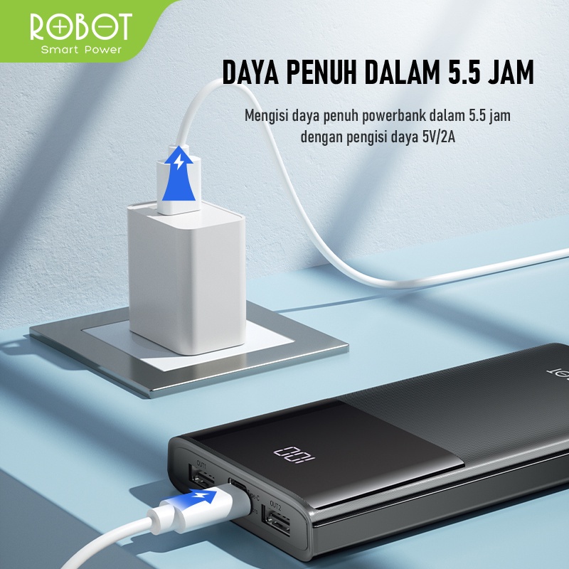 PowerBank ROBOT 10000mah RT190S 2A Dual Input and Output Port Type C &amp; Micro USB Original Fast