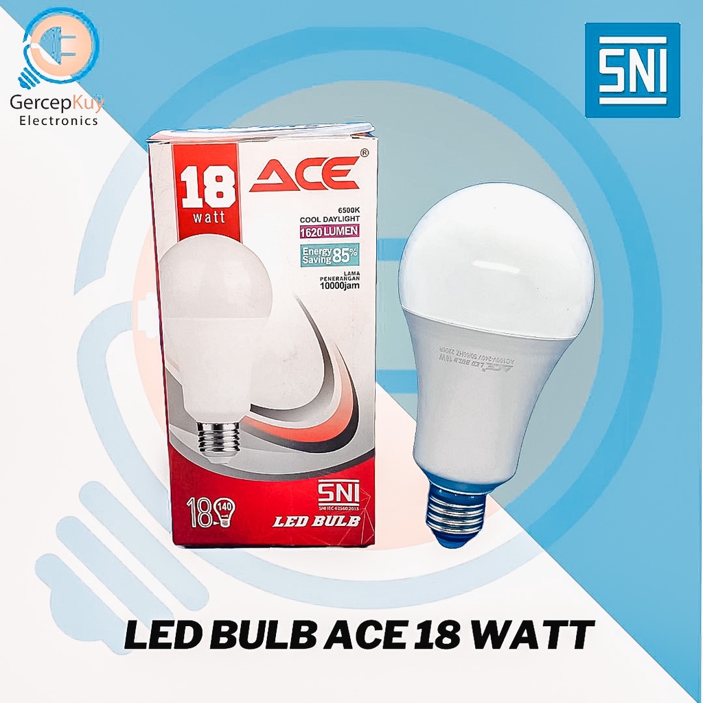 Lampu LED Bulb ACE Putih 18W / 18Watt Putih Garansi E27