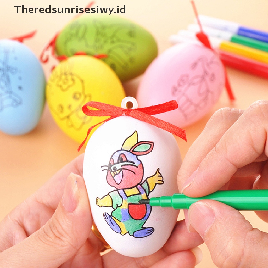 # Baju Lebaran # Diy Paing Foam Egg Easter Gift Party Decor Ation Foam Telur Dengan Pulpen Warna-Warni Untuk Kid Home Festival Craft Supplie~