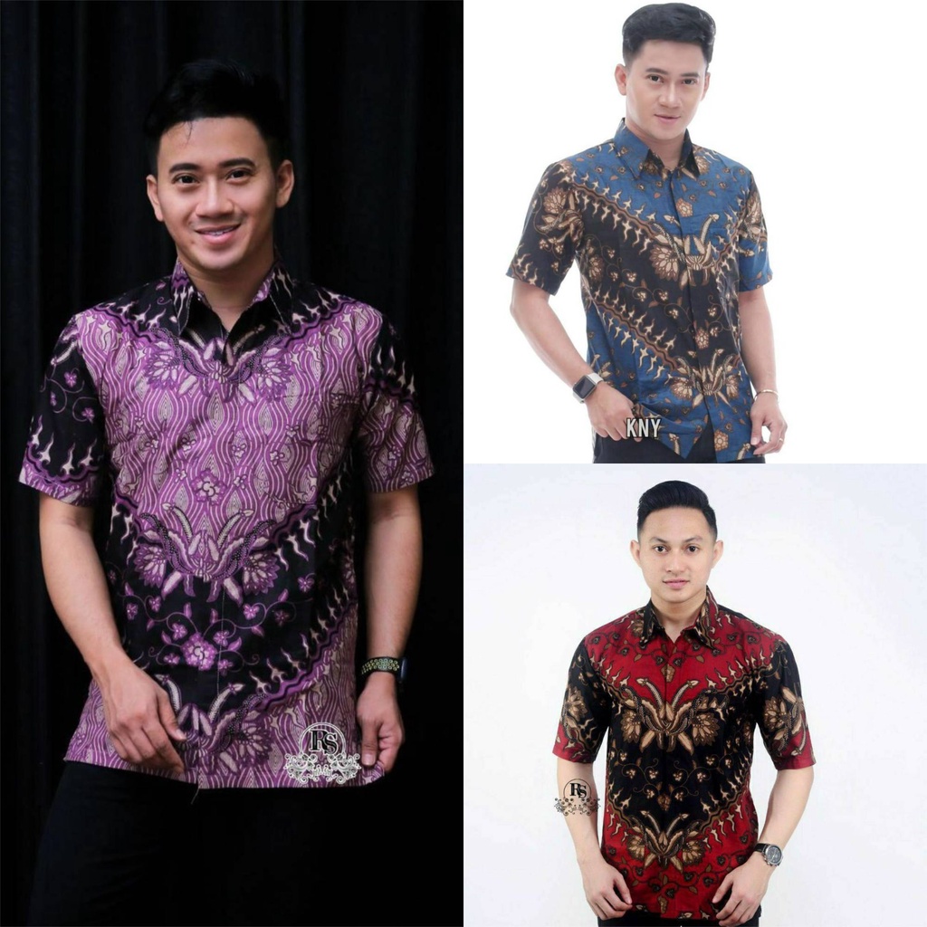 GROSIR BATIK kemeja PRIA LENGAN PENDEK  jumbo MOTIF KERIS BERBAHAN ADEM &amp; NYAMAN