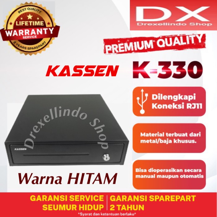 

[[JNT COD]] Cash drawer laci kasir KASSEN K330 K-330 BR Black 5 Coins 4 Bills RJ11