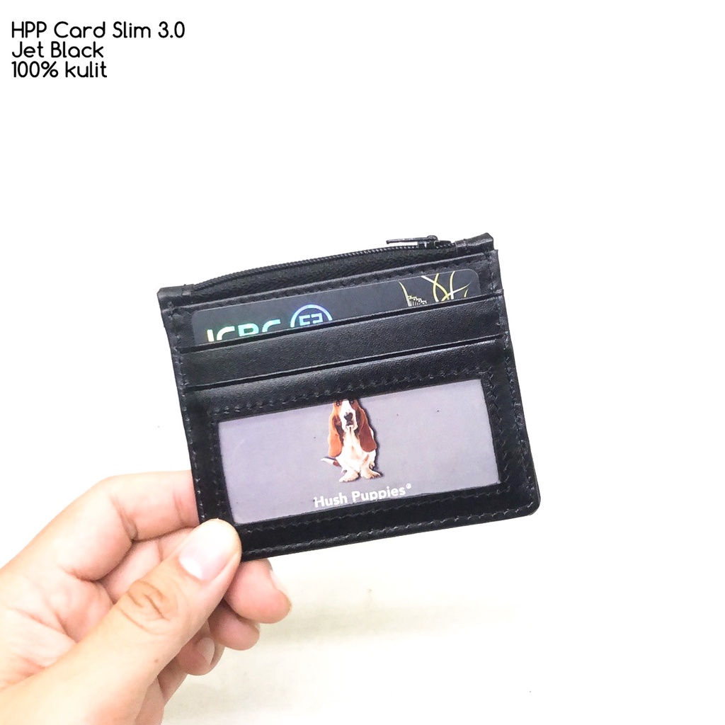 dompet kartu hushpuppies card slim 3.0 jet black premium quality dompet pria dompet kulit