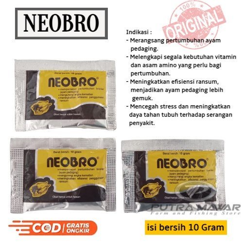 Neobro 10 Gram Obat Penambah Nafsu Makan unggas Dan Vitamin Penggemuk & Pertumbuhan Ayam Bangkok Bed